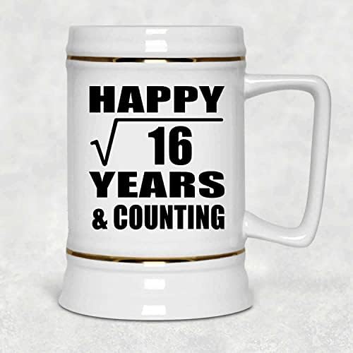 Среќен 4-та Годишнина Квадратен Корен од 16 Години, & Броење - 22oz Пиво Штајн Керамички Бар Кригла Tankard Drinkware - за Жена Сопруг
