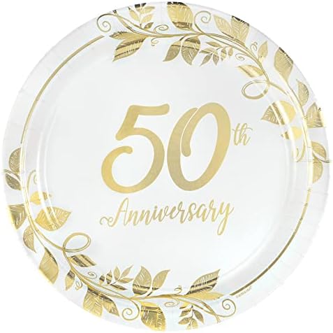 50-Годишнината Круг Метален Партија Плочи за Еднократна употреба, 8 Ст.,7, Злато