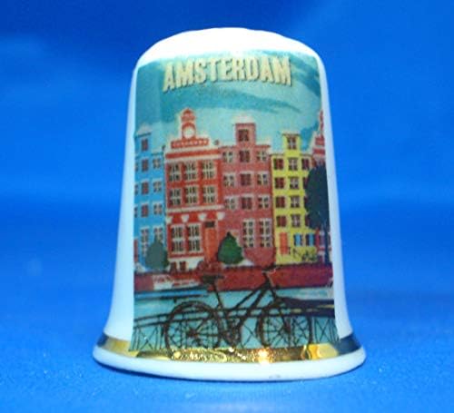 Birchcroft Порцелан Од Кина Collectable Напрсток Со Цијан - Патување Постер Амстердам Кутија