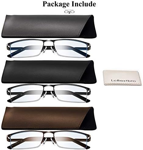 3 Пакет Читање Очила за Мажите, Метална Рамка Сина Светлина Блокирање Читање Очила