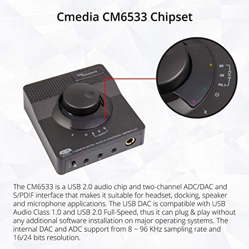Syba Sonic 24bit 96KHz USB DAC Стерео приклучок за Слушалки Засилувач 2 Фаза EQ Дигитални/Излез Коаксијален и РКА Излез SD-DAC63116