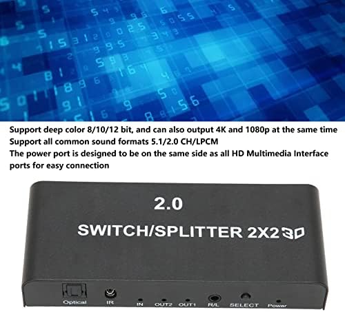 Rosvola Splitter, 2 во 2 Од Метал 2x2 HD Multimedia Interface Splitter Звук Екстракција Функција 100‑240V за STB за Сигнал за Пренос(3)