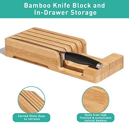Бамбус Нож Блок и Во Фиока за Складирање, Прикажување Застане и Организаторот, Има Пет 8 Инчен Ножеви, Рака Заврши Одржлив Бамбус