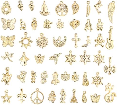 Трговија на големо најголемиот Дел 50PCS Мешани Шарм Приврзоци DIY за Накит Одлуки и Изработката, Злато