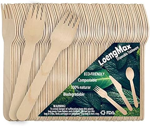 LoengMax за Еднократна употреба Дрвени Предниците-100PCS 6 Должина на Дрво Прибор за јадење-Еко Пријателски- Compostable Biodegradabl-Природни