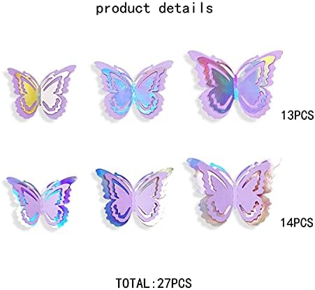 pinkblume Светкава Пурпурна Пеперутка Украси Налепници Лаванда 3D Butterfies Ѕид Уметност Отстранлив Ѕид Decals за Сирена Еднорог
