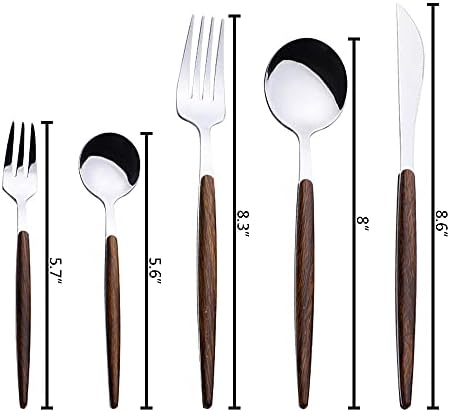 10 Парчиња Сребрениот Flatware Сет со дрвена рачка за 2, од не ' Рѓосувачки Челик Flatware Прибор за јадење Поставен за Дом и Ресторан,