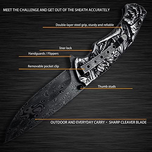 HOLYEDGE 3D Резба Колекција Камен Измијте се Справи со Тешки 8.2-во Тактички Виткање Ножеви со 3.5 во Титаниум Обложена Ножот - Безбедност