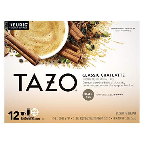 Tazo Класичен Chai Млеко К-Купот Парчиња за богата и мазна chai млеко Црн Чај Умерено Кофеин Чај 12 ст