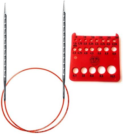 addiNovel (ака Ракета 2 Квадрат) Ергономски Кружни Игли за Плетење со Црвена Врвца и Игла Мерач 24in (60cm) НИ 0 (2mm)
