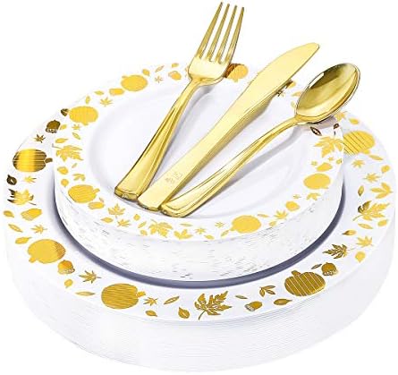 WDF 150pcs Злато Пластични Плочи со Еднократна употреба Пластични Сребрениот - Премија Белата и Злато Пластични Dinnerware за Денот