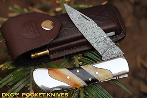 DKC Ножеви DKC-60x Продажба Сребро Магарешки Дамаск Виткање Џебен Нож 4.2 Здиплен 7.5 Долго 6.9 оз оз Висока Класа Изгледа Неверојатна