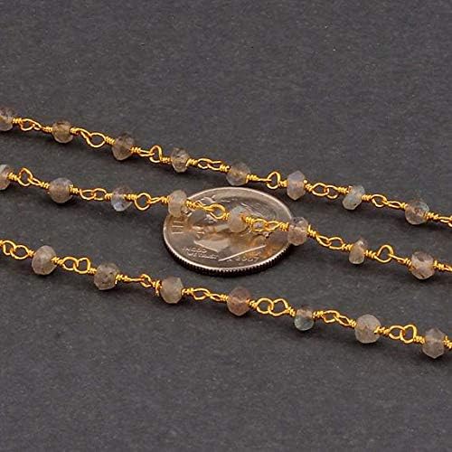 LKBEADS 5 МЕТРИ Labrarite 3мм 24k Злато Позлатен Rosary Beaded Синџир - Монистра Жица Завиткан Синџир Код-ВИСОКО-14315