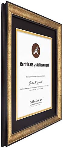 Golden State Уметност, 11x14 Гроздобер Антички Стил Злато Рамка - Црна Над Злато Двојно Мат за 8.5x11 Документи - Одговара Дипломи