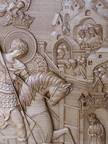 Kiot Saint George и Змејот 3D Уметност Православна Дрвени Резбани Икона е Многу Голем (38)