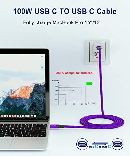 USB-C за да го USB-C 100W Кабел (10ft/2-Pack),USB Тип C 5A Брзо Полнење PD Полначот Кабелот за MacBook Pro Mac М1,S21 21,iPad Про