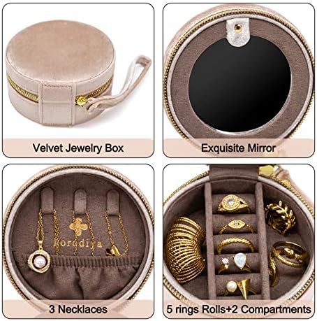 Сомот Патување Накит Кутија Круг на Кадифен Накит Кутии со Патент за Жените - Мали Патување Накит Случај 2 Слој Преносни Накит Складирање
