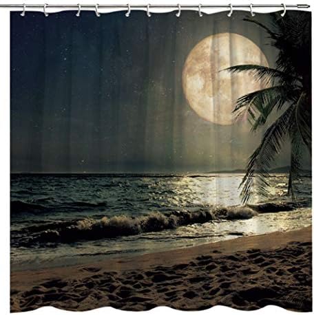 Lierpit Месечината Туш Завеса Супер Месечина Над Океанот Едрилица Месечината Оркестарот Ткаенини Бања Завеси Бања Соба Полиестер