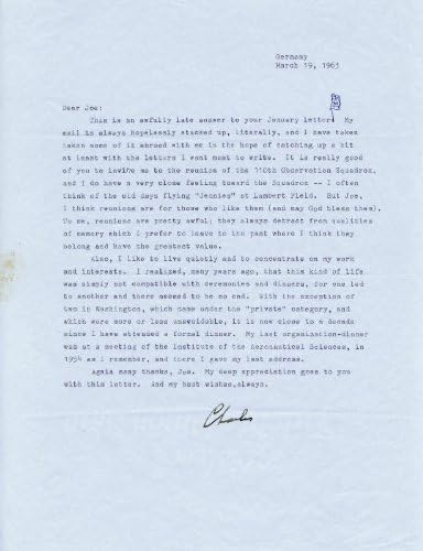 Чарлс А. Lindbergh - Напишале Писмо Потпишано 03/19/1963
