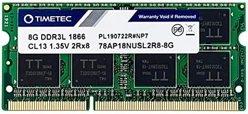 Timetec 8GB DDR3L / DDR31866MHz PC3L-14900 / PC3-14900 Не-ECC Unbuffered 1.35 V / 1.5 V CL13 2Rx8 Двојна Ранг 204 Pin SODIMM Лаптоп,
