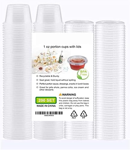 [200Sets-1oz] Мали Пластични Садови Со Капаци,Пластични Чаши Со Капаци ,Jello Шут Чаши,Souffle Чаши,Condiment Сос Чаши