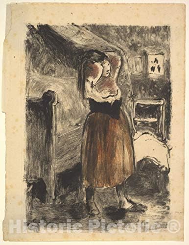 Историски Pictoric Уметност Печати : Камила Pissarro - Жена Организирање на Косата : Гроздобер Ѕид Décor : 11in x 14in