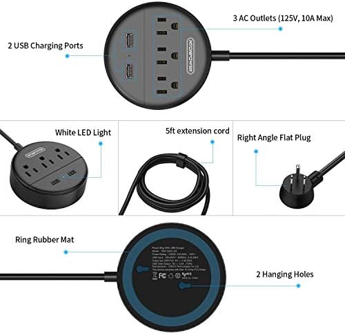 Станот Plug Моќ Лента со USB, NTONPOWER Патување Моќ Лента Продолжување Мозок 5 ft, Компактен Ноќната Станица за Полнење со 3 Штекер