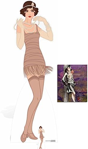 Фан Пакет - 1920-тите Gatsby Flapper Девојка Беж Фустан Lifesize и Мини Картон Исечок / Standee / Standup - Вклучува 8x10 Ѕвезда