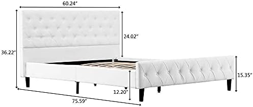 DFGH Нов Мебел со Дебели Дното Кревет Рамка и Tufted Headboard во 2 Големини и 2 Бои (Големина : Full-Црна)