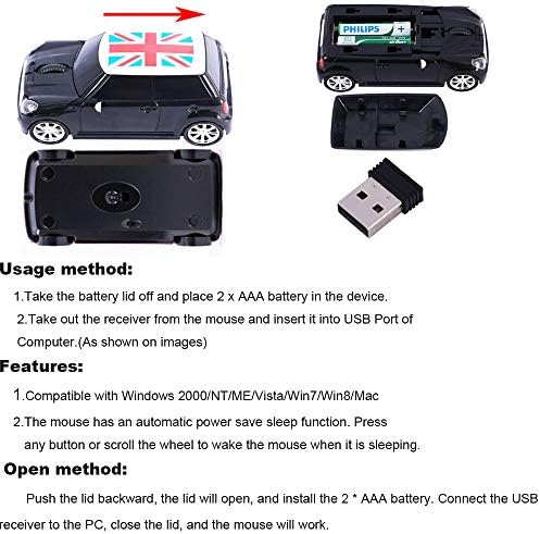 Jinfili Кул Стил Автомобил Безжичен Глушец Ергономски USB Игри Глувци за Десктоп, Лаптоп КОМПЈУТЕР Лаптоп