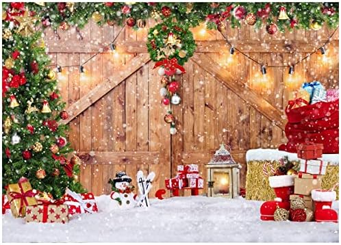 SJOLOON Селски Божиќ Штала Дрво Вратата Позадина за Фотографија Божиќ Дрво Снег Подарок Ѕид Кат Партија Фото Позадина на Зимски Одмор