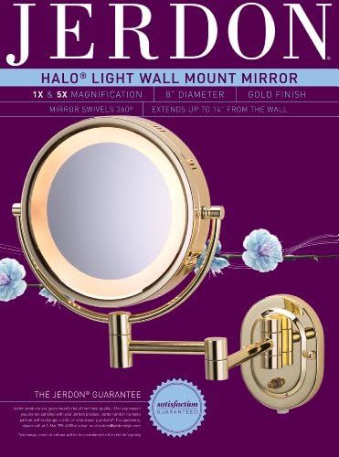 Jerdon HL65N 8-Инчен Запалени Ѕид Огледало Шминка со 5x Зголемување, Никел Заврши