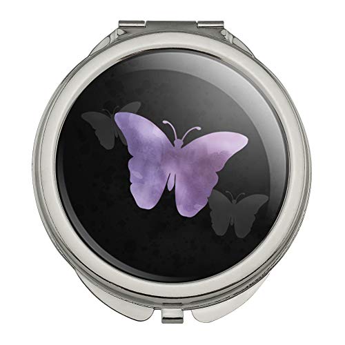 Виолетова Пеперутка Акварел Силуета Компактен Патна Чанта Чанта Огледало Шминка