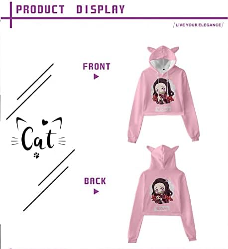 Жените Девојки Аниме Демонот Slayer Kimetsu не Yaiba Симпатична Мачка Уво Качулка Сечење на Врвот Pullover Sweatshirt
