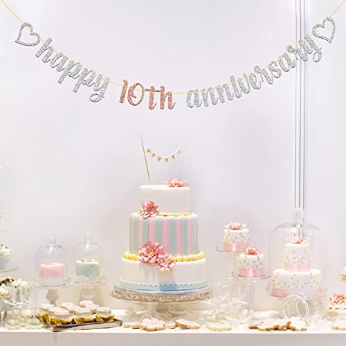 Среќен 10-Годишнината Банер / 10-тиот Роденден на Оркестарот / 10 Свадба Годишнината Партија Украси Сребрен Сјај