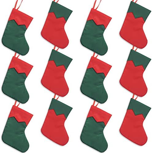 Ivenf Божиќ Мини Чорапи, 12 Компјутери 7 инчи Црвена Зелена Twill Чорапи, Подарок Картичка Сребрениот Носители, најголемиот Дел Третира