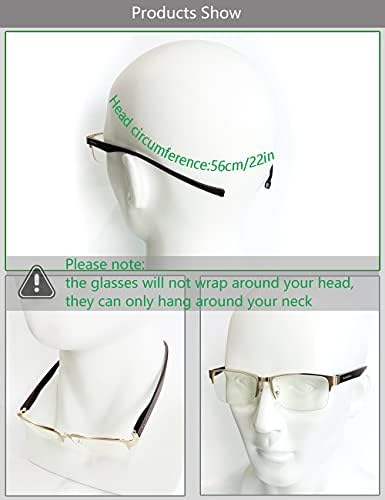 Магнетни Читање Очила за Мажи Метал+TR90 Голем Широк Половина Рамка Околу Вратот Виси Сина Светлина Блокирање Читатели од KIYOJIN(gunmetal+црна,