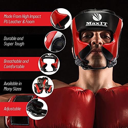 MaxIT Headguard за Бокс, ММА, Muay Тајландски, Карате, Боречки Вештини | Тешки Заштитна Капа, Удобно, Дише и Прилагодливи | Совршен