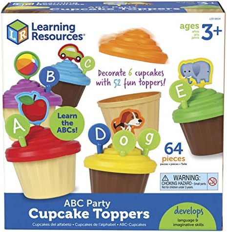 Извори на учење ABC Cupcake Партија Toppers, се Развива Јазик, Рано Учење на Азбуката, да се Преправам Игра Храна, Вокабулар Играчка, 64 парчиња, Возраст 3+