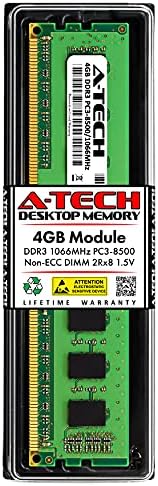 A-Tech 4GB RAM меморија Замена за Кингстон KVR1066D3N7/4G | DDR3 1066MHz PC3-има око 8500 2Rx8 1.5 V UDIMM Не-ECC 240-Pin DIMM Мемориски