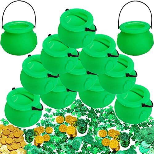 12 Компјутери Зелено Мини Бонбони Kettles & 120 Пластични Среќа Shamrock Монети за Св. Патрик Партија Декорација на Собата