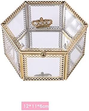 DSGYU Хексагонална Геометриски Јасно Стаклена Кутија со Шарки Капак Накит Складирање Приказ (Боја : Сребро, Големина : Една Големина)