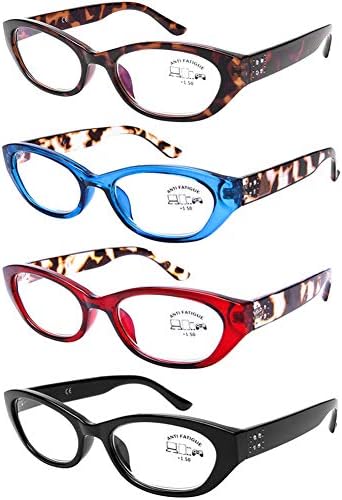 DOOViC 4 Пакет Стилски Читање Очила Сина Светлина Блокирање на Читателите за Жени