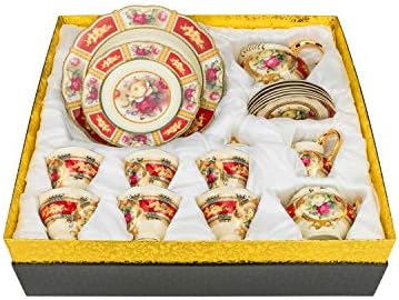 Член на кралското семејство Порцелански 24-pc Чај Торта Постави Britten' За 6, Коска Кина Порцелански (Црвено)